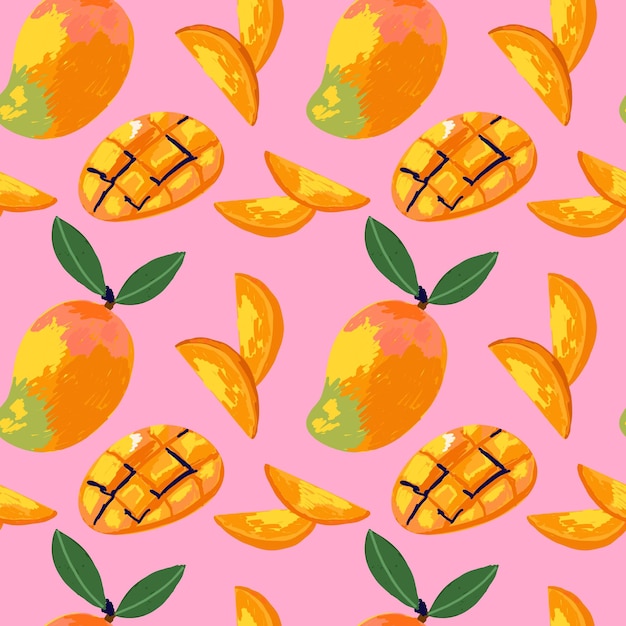 Vector mango seamless pattern abstract exotic tropical fresh fruit healthy juice botanical element decor textile wrapping paper wallpaper design print fabric vector cartoon minimalistic illustration