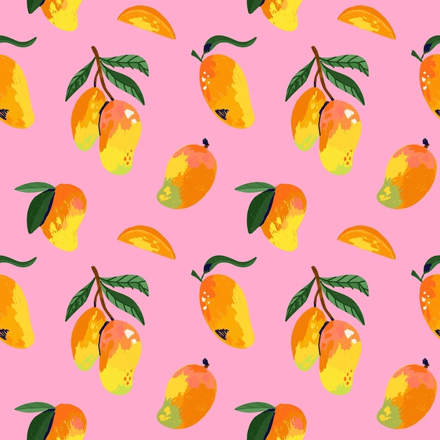 Mango seamless pattern Abstract exotic tropical fresh fruit Healthy juice Botanical element