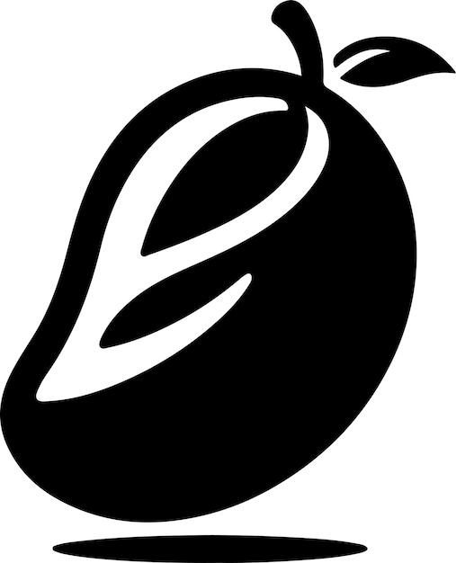 Mango symbol with leaf icon simple minimal vector black color silhouette