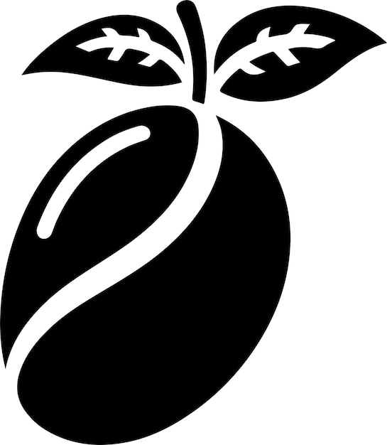 Mango symbol with leaf icon simple minimal vector black color silhouette