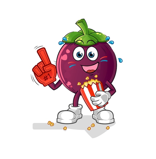 Mangosteen fan with popcorn illustration character vector