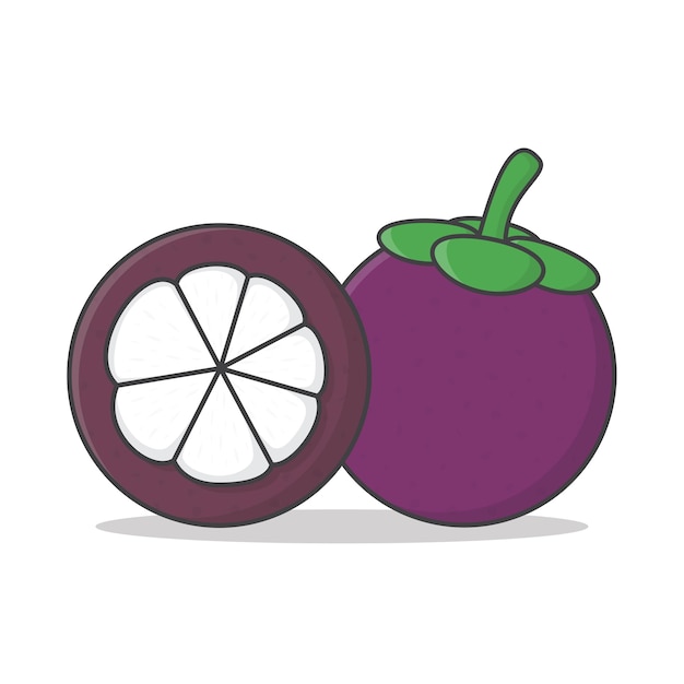 Mangosteen Fruit   Icon Illustration. Whole And Slice Of Mangosteen Flat Icon