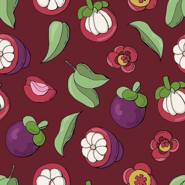 Vector mangosteen fruit seamless pattern design for fabrics textiles wallpaper packaging cafes