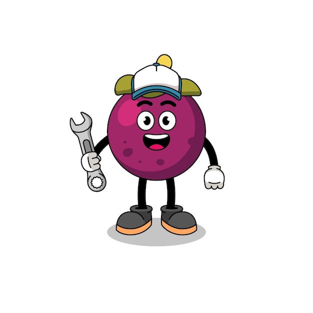 Mangosteen illustration cartoon as a mechanic character design