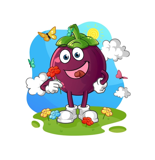 Mangosteen pick flowers in spring character vector