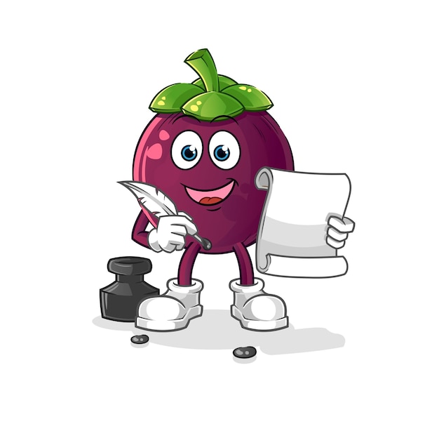 Mangosteen writer vector cartoon character