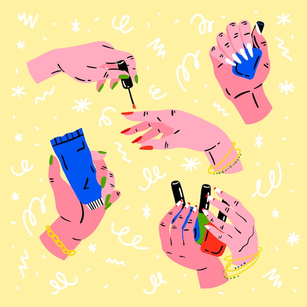 Vector manicure hand collection concept