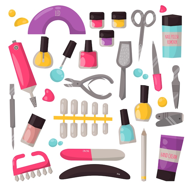 Manicure instruments vector set.