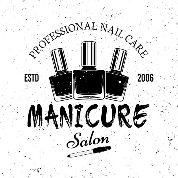 Manicure salon vector monochrome emblem label badge or logo isolated on white background