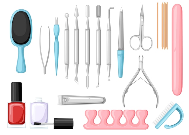 Manicure tools  set. Colorful icon collection. Tools for beauty salon or for cosmetics bag,   illustration