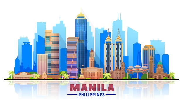 Manila Philippines skyline with panorama in white background. Vector Illustration. Business travel and tourism concept with modern buildings. Image for banner or web site.