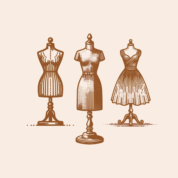 Vector mannequin dress hand drawn illustration