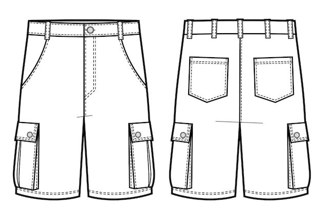 Mans cargo shorts vector technikal sketch