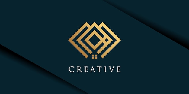 Mansion house logo with gold gradient creative design premium vector