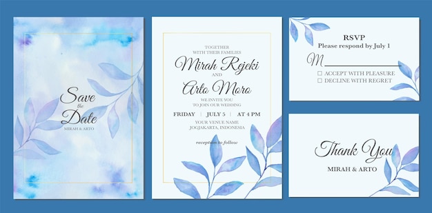 Manual painted of aesthetic leaves watercolor as wedding invitation.