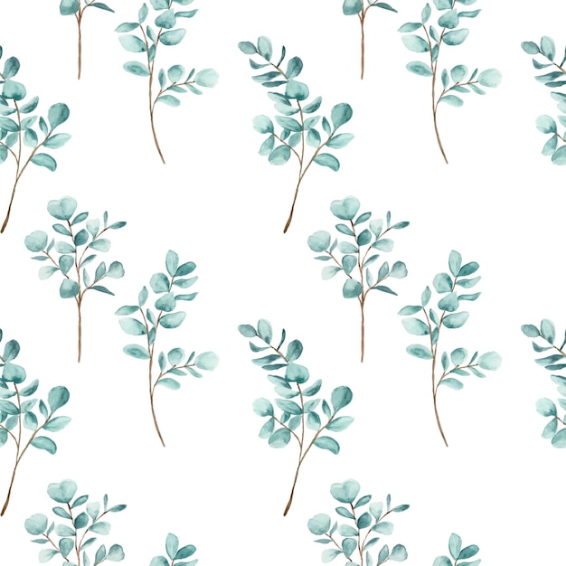 Manual painted of eucalyptus leaves watercolor as seamless pattern.