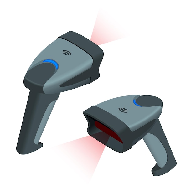 The manual scanner of bar codes. Flat 3d vector isometric illustration