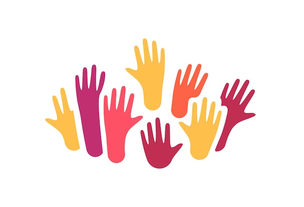 Many colored human hands up illustration