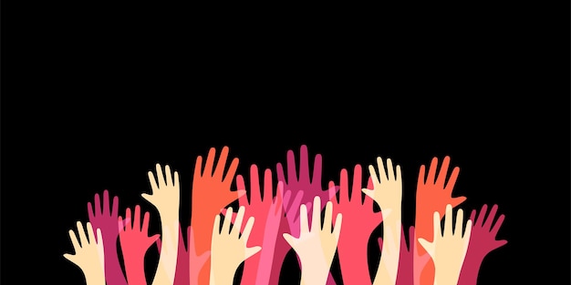 Vector many hands up colorful illustration