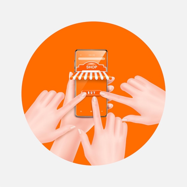 Many people are using a finger to touch to order from an application on smartphone shop