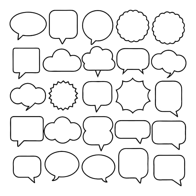 Many speech bubbles are arranged in a row with the words speech on them