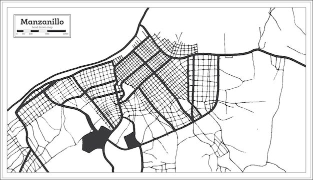 Manzanillo Cuba City Map in Black and White Color in Retro Style Outline Map