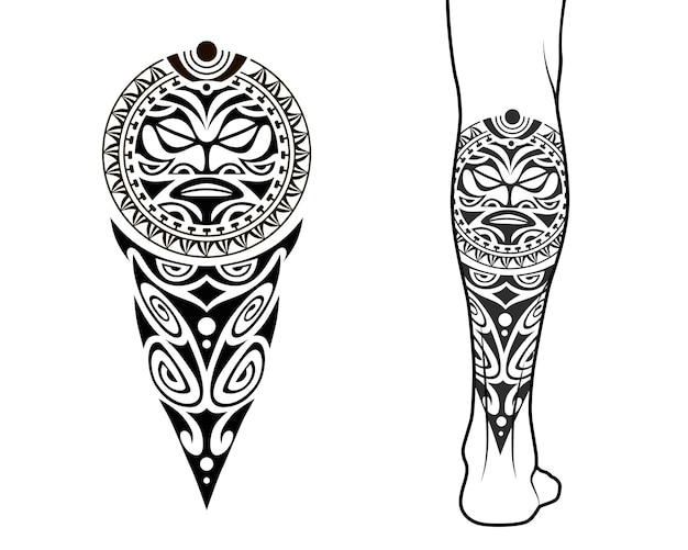 Vector maori tribal style tattoo pattern fit for a leg with example on body