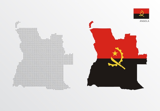 A map of angola with a flag and the flag of the country