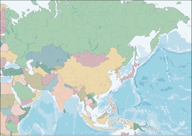 Map of the Asia continent with countries