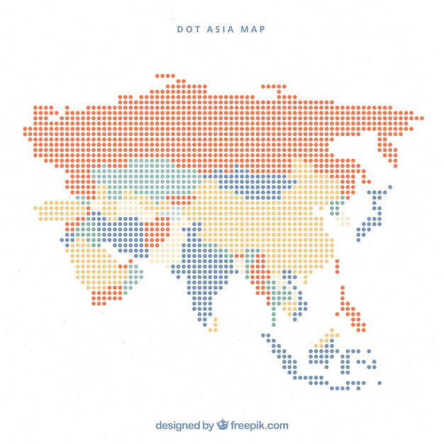 Vector map of asia with dots of colors