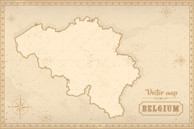 Vector map of belgium in the old style brown graphics in retro fantasy style