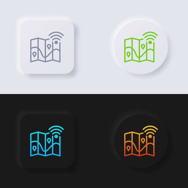 Map button icon set Multicolor neumorphism button soft UI Design for Web design Application UI and more Button Vector