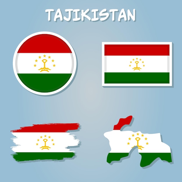 Map of the country of TAJIKISTAN in the colors of the state flag of TAJIKISTAN