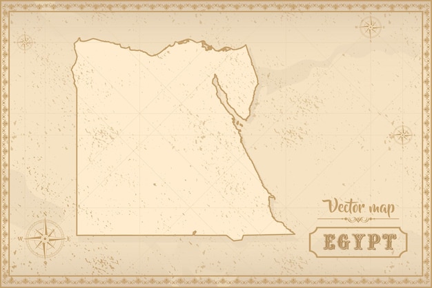 Vector map of egypt in the old style brown graphics in retro fantasy style