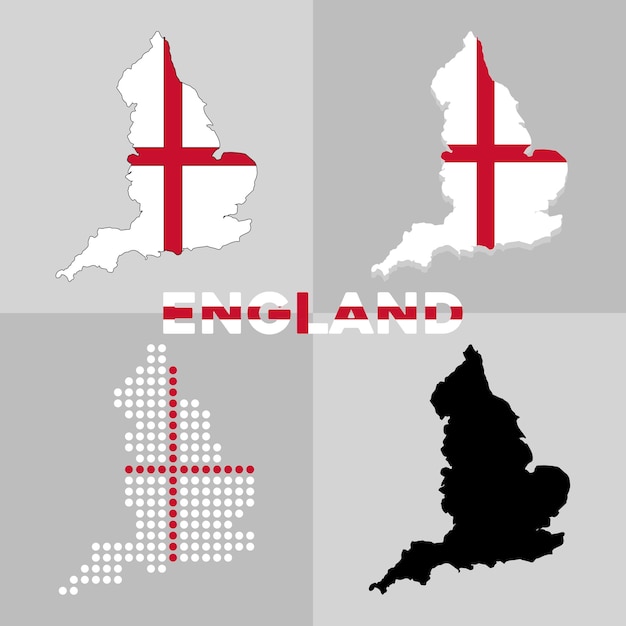 Map of England. Outline map and flag of the country of England. Vector