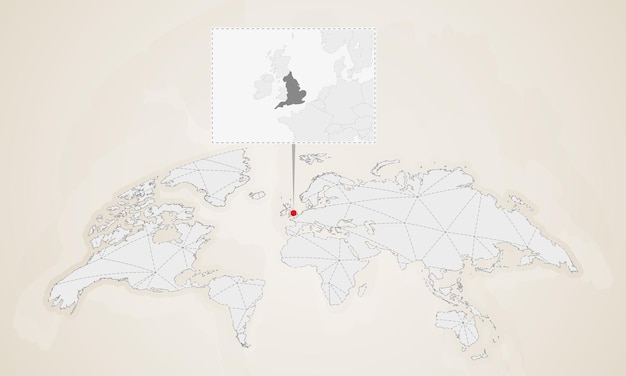 Map of England with neighbor countries pinned on world map