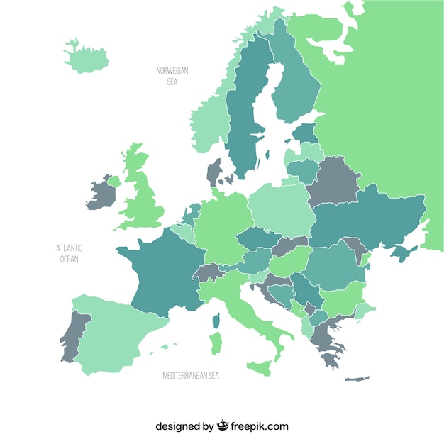 Vector map of europe with colors in flat style