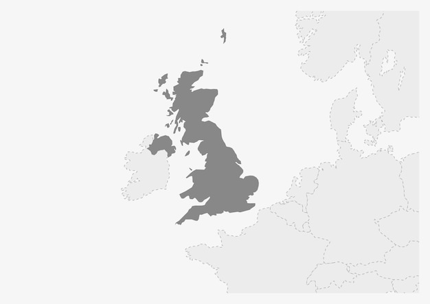 Map of Europe with highlighted United Kingdom map