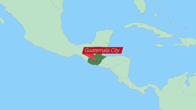 Map of Guatemala with pin of country capital