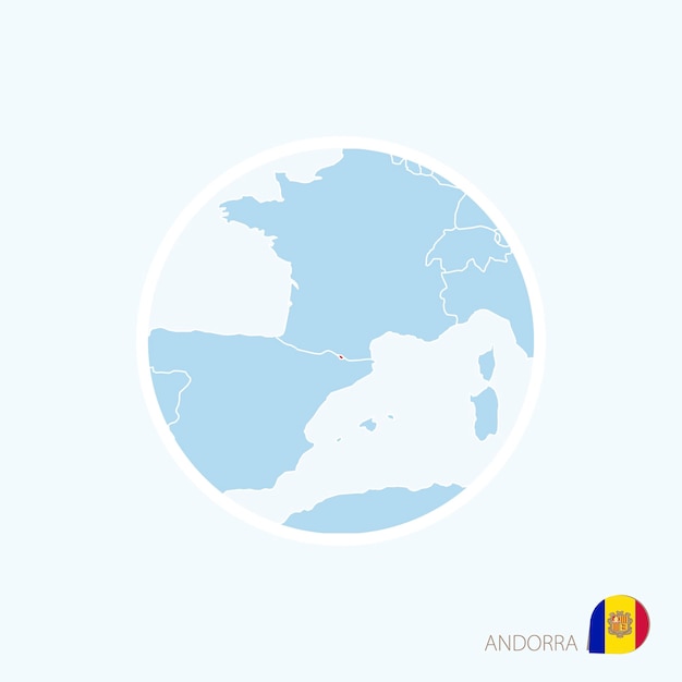 Map icon of Andorra Blue map of Europe with highlighted Andorra in red color