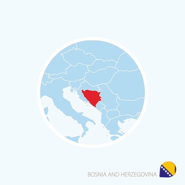 Map icon of Bosnia and Herzegovina Blue map of Europe with highlighted Bosnia and Herzegovina in red color