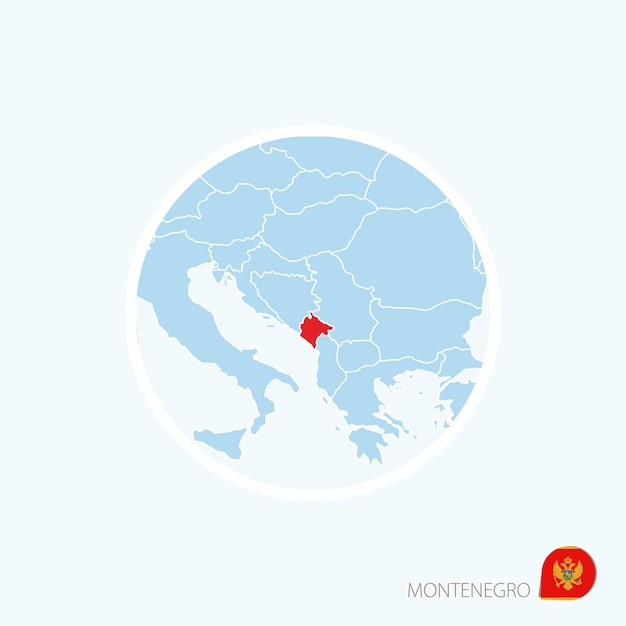 Map icon of Montenegro Blue map of Europe with highlighted Montenegro in red color