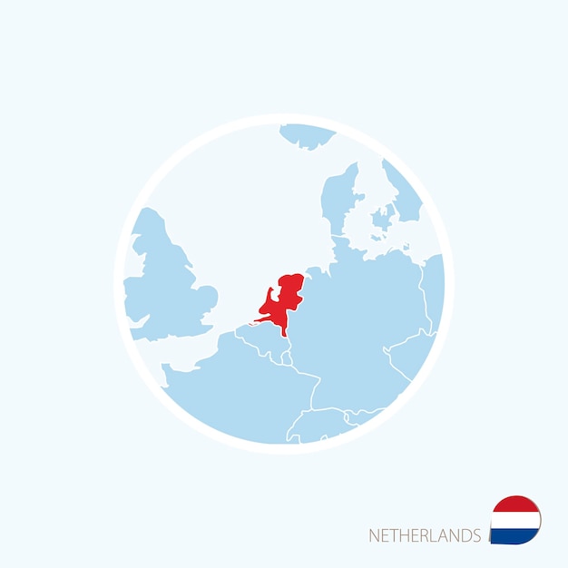 Map icon of Netherlands Blue map of Europe with highlighted Netherlands in red color