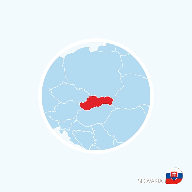 Map icon of Slovakia Blue map of Europe with highlighted Slovakia in red color