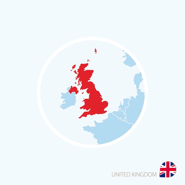 Map icon of United Kingdom Blue map of Europe with highlighted United Kingdom in red color