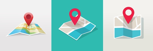 Map icon with pin gps flat and location marker pointer place in isometric design concept