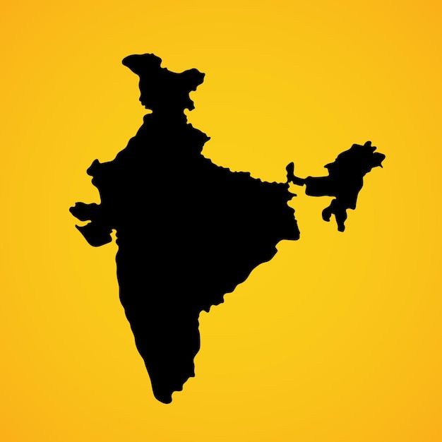 Map of India silhouette  isolated on yellow background