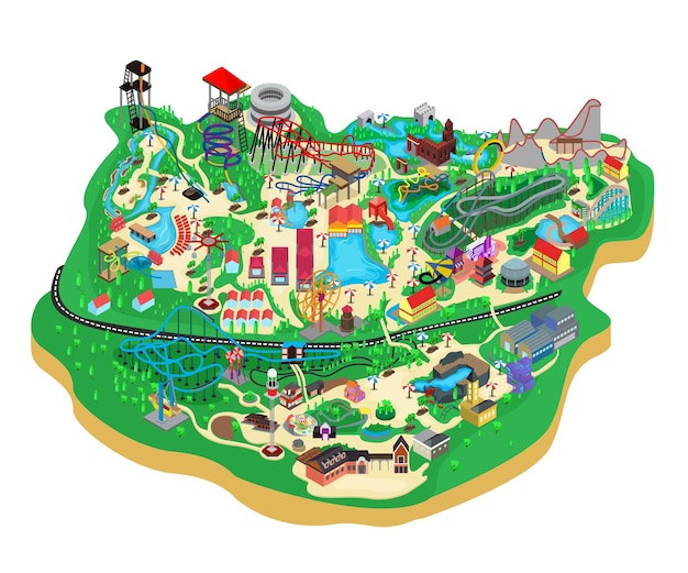 Map isometric style illustration of childrens and adults playground