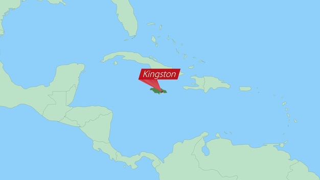 Map of Jamaica with pin of country capital