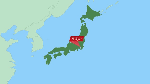 Map of Japan with pin of country capital